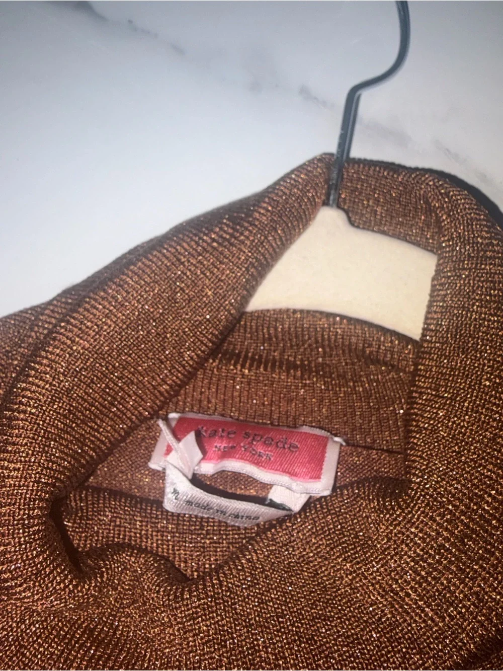 kate spade Glitter Copper Turtleneck Top